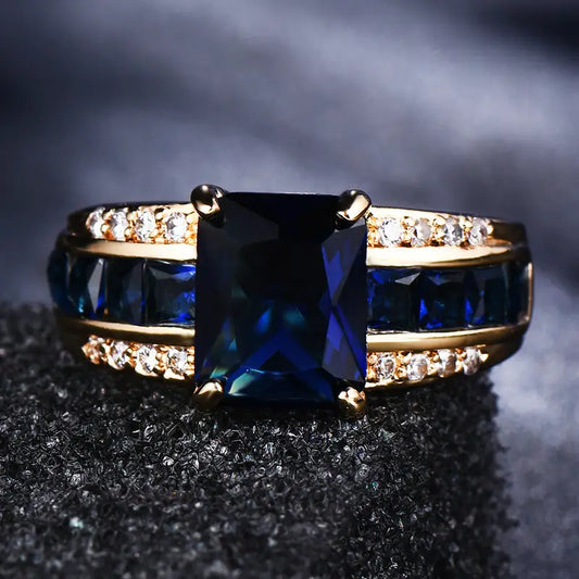 Guld Safir Square-Cut Ring