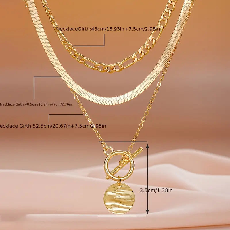 Savira Textured Coin Lagdelt Halskæde | Guld