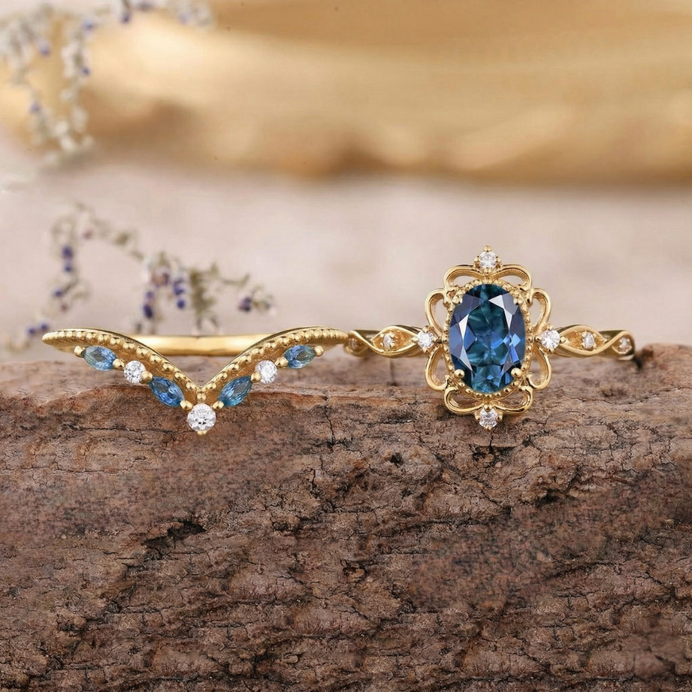 Azelia Safir Kronering Sæt | Guld