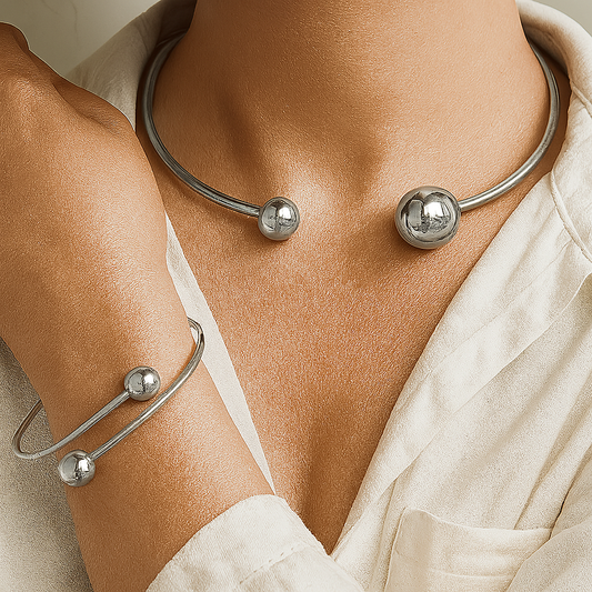 Minimalistisk Glow Collar & Manchet Armbånd Sæt | Guld