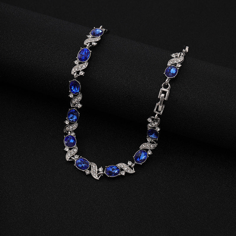 Sølv Safir Blomstret Lænke Armbånd