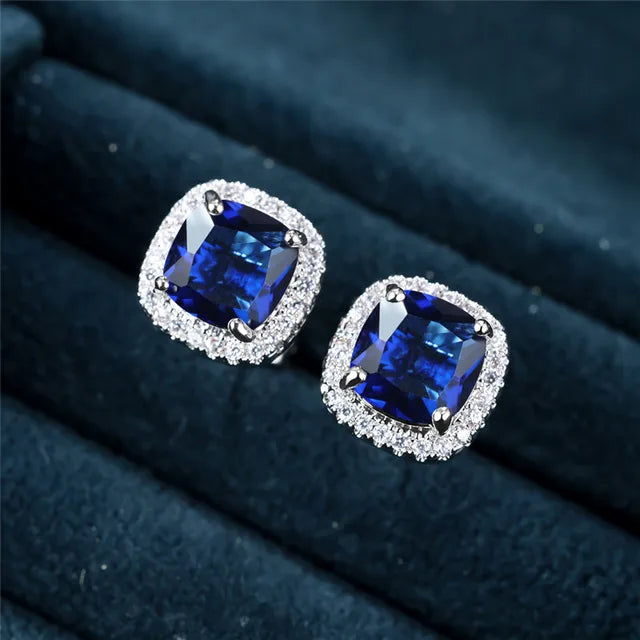 Sølv Safir Halo Ørestikker