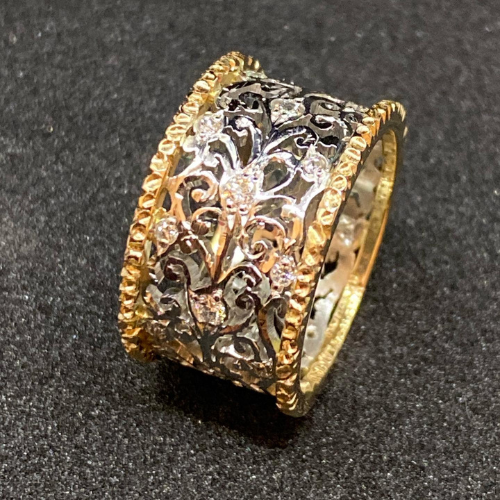 Sølv og Guld Ornate Bånd Ring