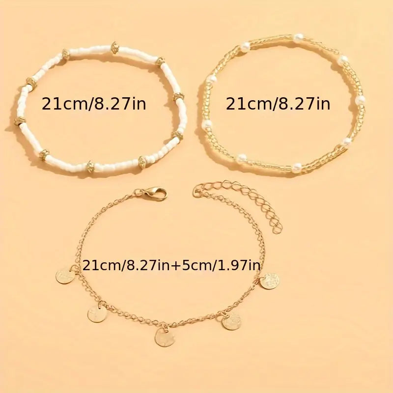 Coastal Charm 3-Piece Lagdelt Ankelkæde Sæt | Guld
