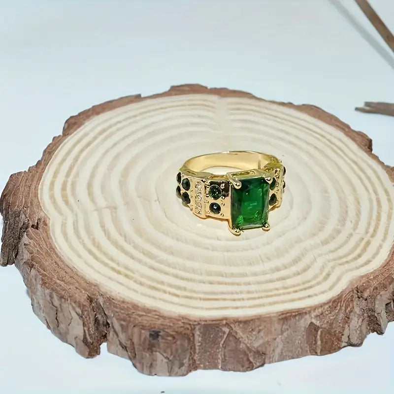 Guld Smaragd Geometrisk Ring