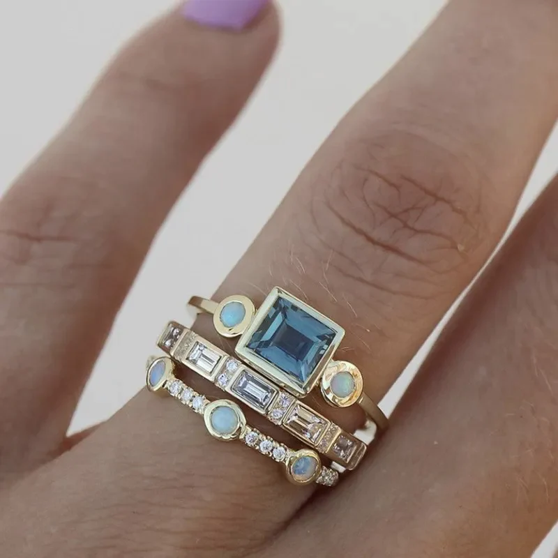Guld Stacked Geometrisk Ring Sæt