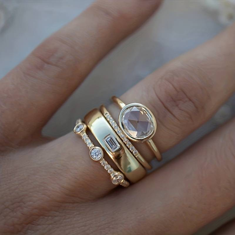 Guld Stacked Bezel Ring Sæt