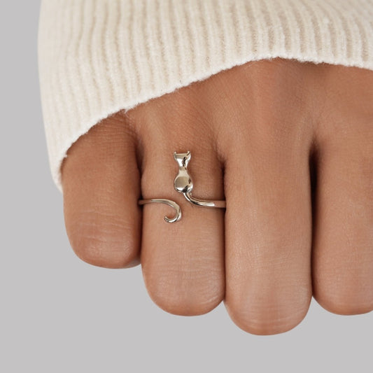 Sølv Kat Motif Ring