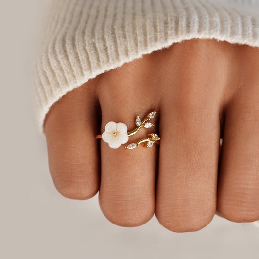 Guld Blomstret og Leaf Åben Ring
