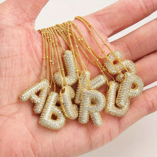 Bubble bogstav initial halskæde sæt | Guld