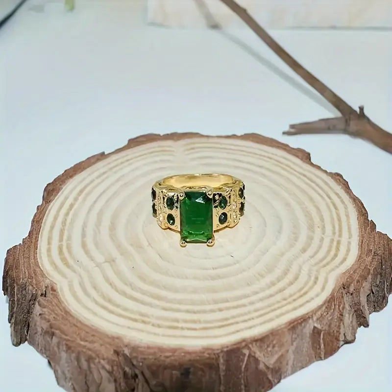 Guld Smaragd Geometrisk Ring