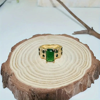 Guld Smaragd Geometrisk Ring