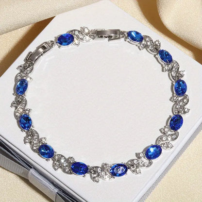Sølv Safir Blomstret Lænke Armbånd