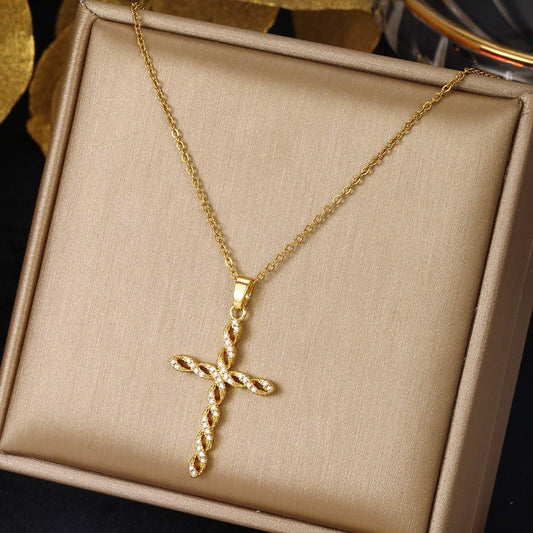 Krystal Twist Korshalskæde | Guld