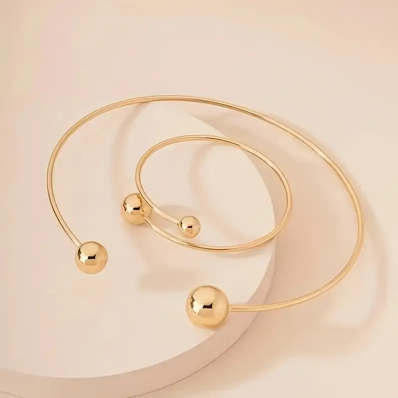 Minimalistisk Glow Collar & Manchet Armbånd Sæt | Guld