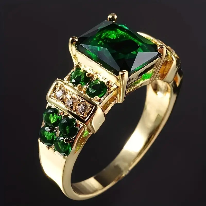 Guld Smaragd Geometrisk Ring