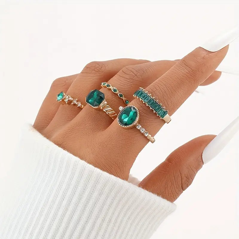 Zarina Exquisite Smaragd Ring Sæt | Guld