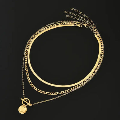 Savira Textured Coin Lagdelt Halskæde | Guld