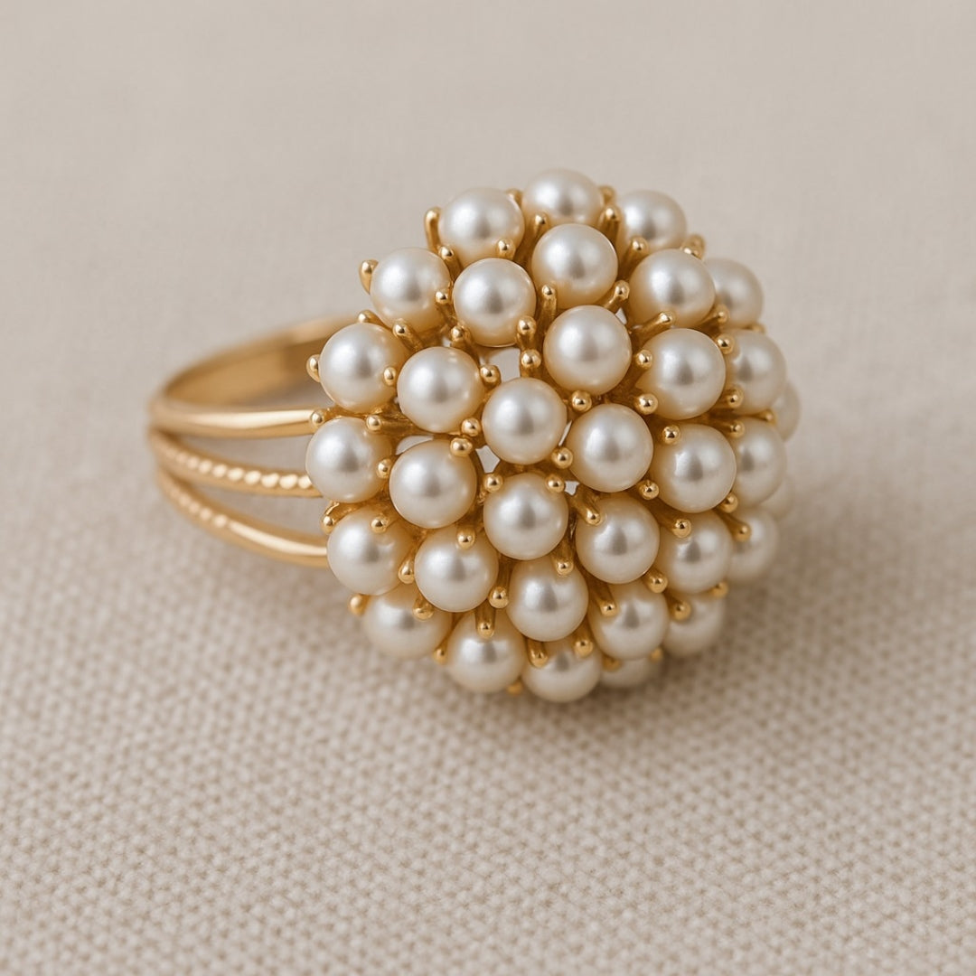 Elegant Indlagt Perle Guld Ring