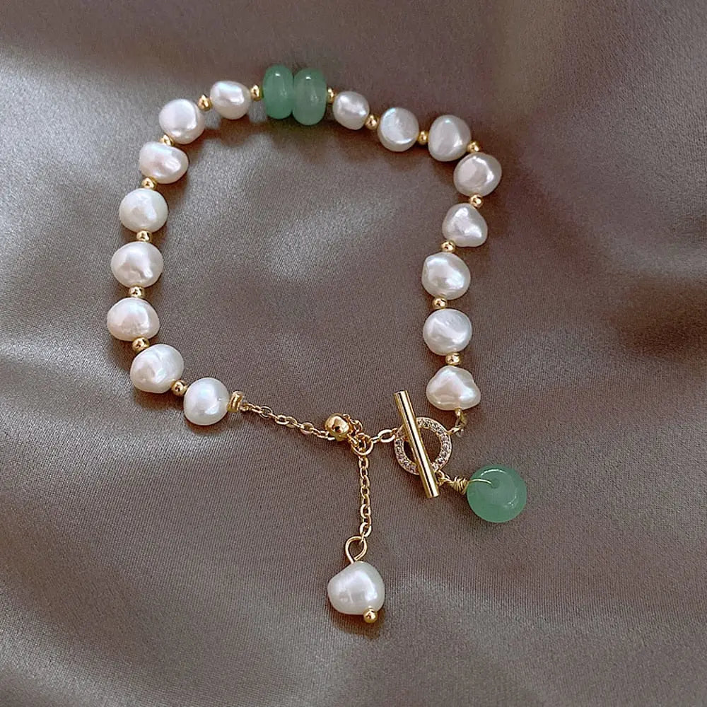 Freshwater Perle & Jade Armbånd