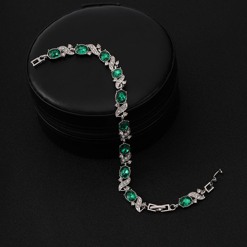 Sølv Smaragd Vintage Lænke Armbånd