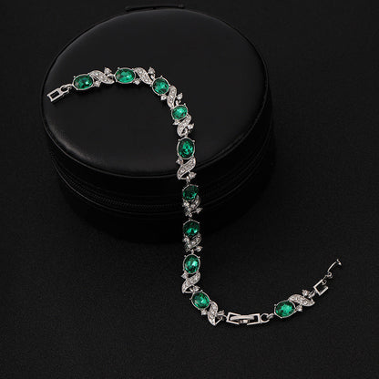 Sølv Smaragd Vintage Lænke Armbånd