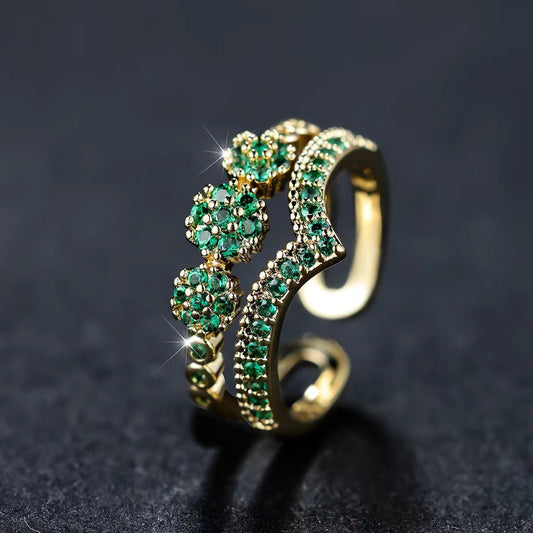 Guld Smaragd Cluster Ring