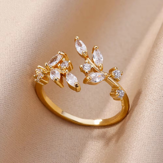 Guld Åben Leaf Ring
