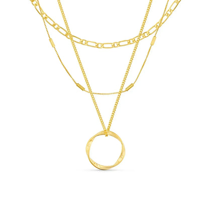 Åben Circle Three Row Halskæde | Guld