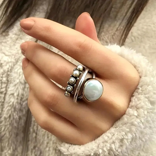 Perle Stacking Ringe Sæt