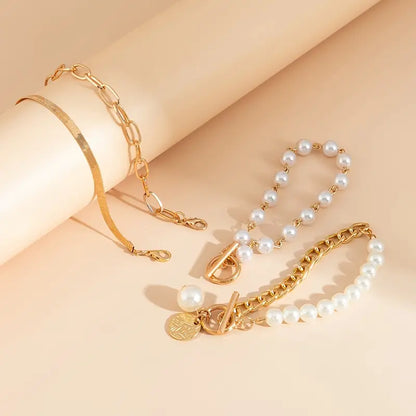 Chic Guld 4-Piece Armbånd Sæt - Slange, Perler & Lænker | Guld