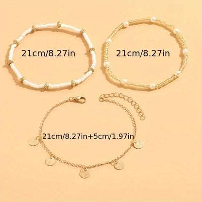 Coastal Charm 3-Piece Lagdelt Ankelkæde Sæt | Guld
