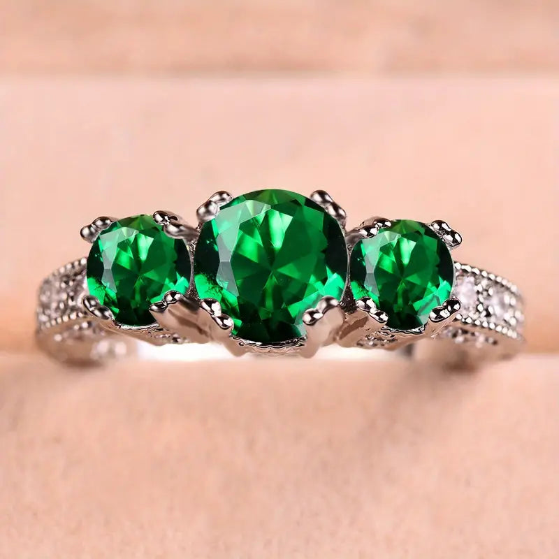 Sølv Smaragd Three-Stone Ring
