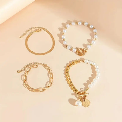 Chic Guld 4-Piece Armbånd Sæt - Slange, Perler & Lænker | Guld