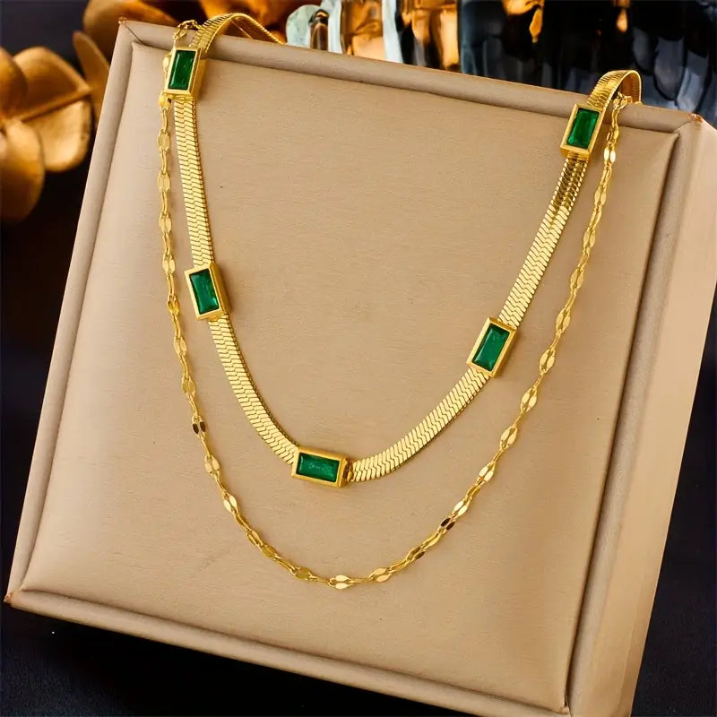 Sister Gem Double-Layer Retro Halskæde | Guld