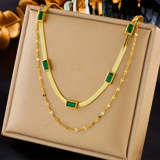 Sister Gem Double-Layer Retro Halskæde | Guld
