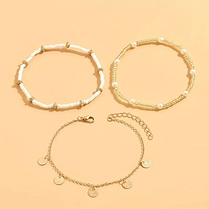 Coastal Charm 3-Piece Lagdelt Ankelkæde Sæt | Guld