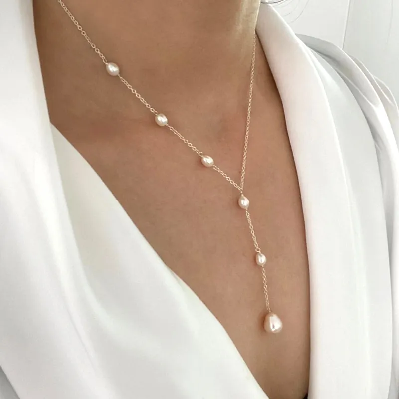 Cascading Perle Lariat Halskæde