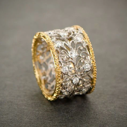 Sølv og Guld Ornate Bånd Ring