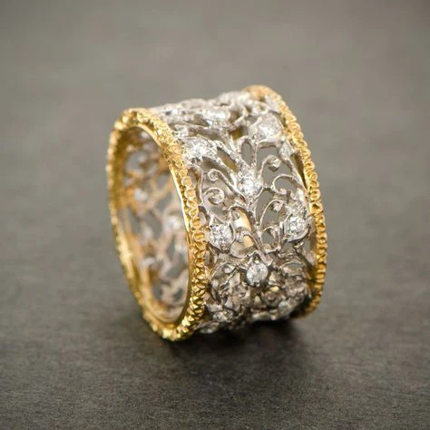 Sølv og Guld Ornate Bånd Ring