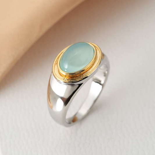 Sølv og Guld Bezel Cabochon Ring