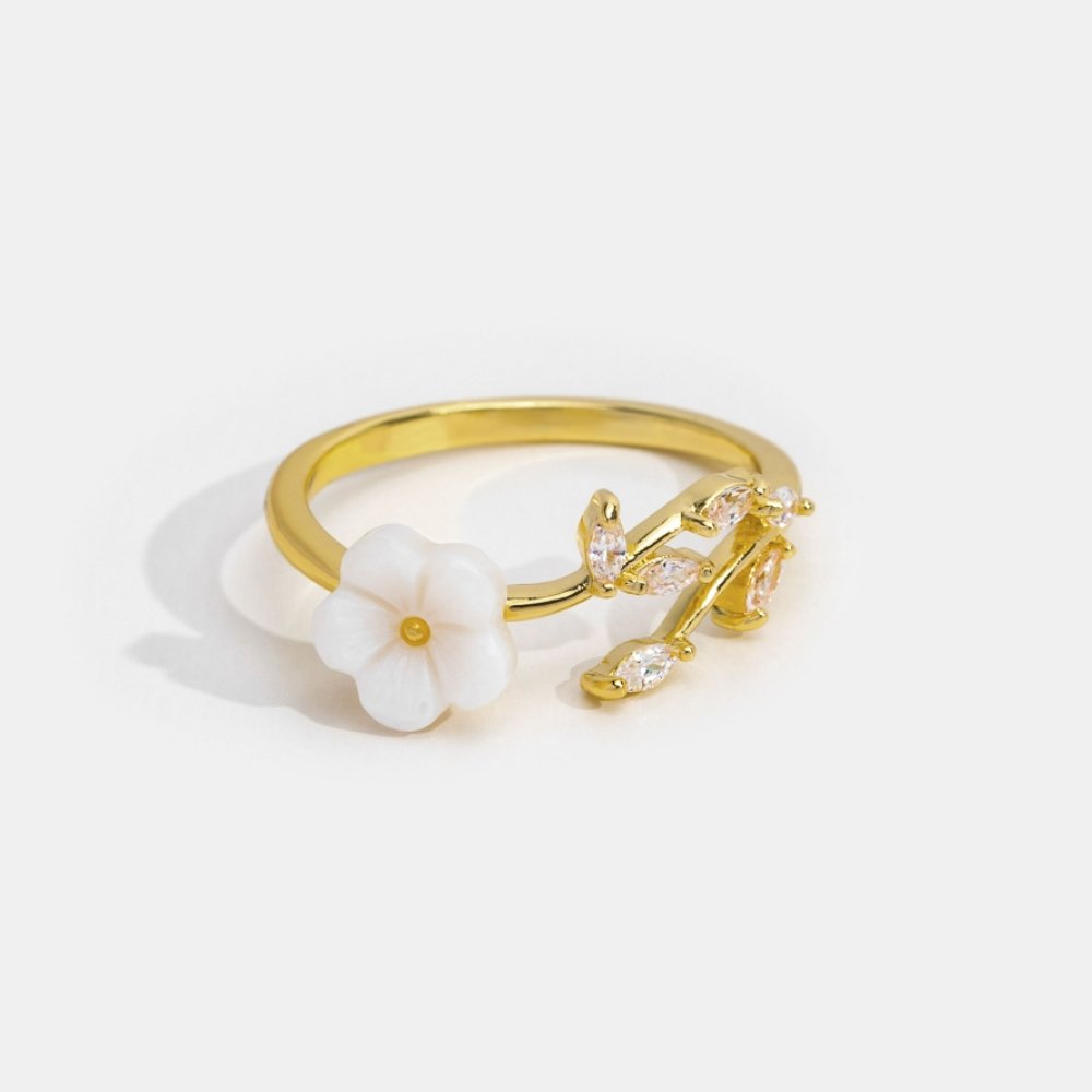 Guld Blomstret og Leaf Åben Ring
