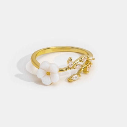Guld Blomstret og Leaf Åben Ring