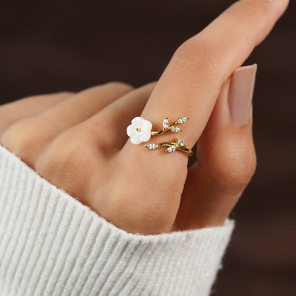 Guld Blomstret og Leaf Åben Ring