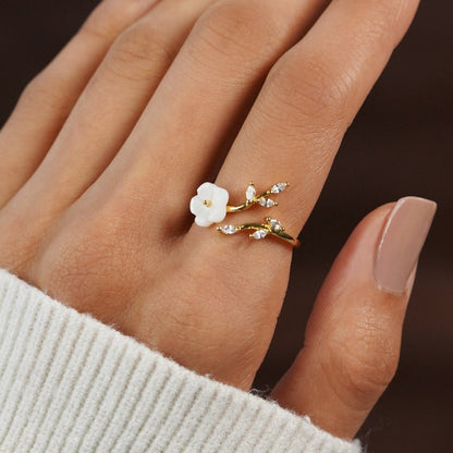Guld Blomstret og Leaf Åben Ring
